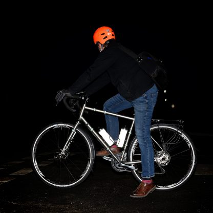 Passport reflective water bottle at night